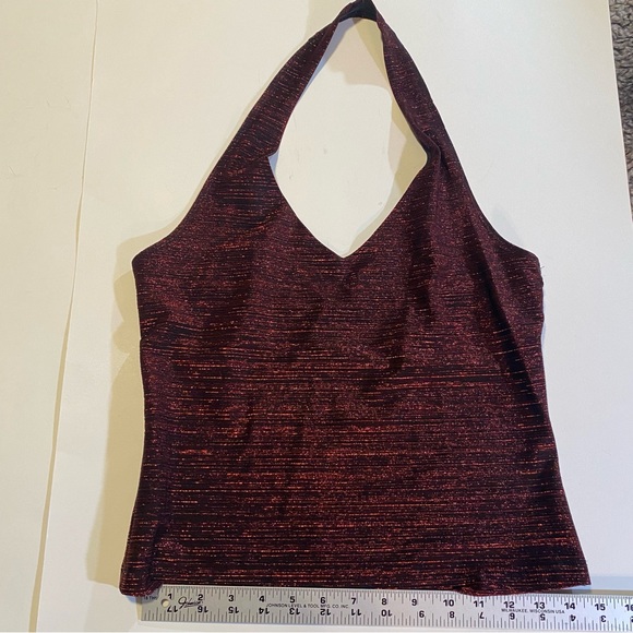 Red metallic halter top Y2K SZ L, Mandee’s purchase, made in USA, lined at bust - Picture 6 of 7